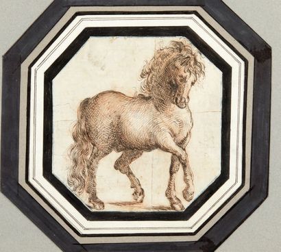 Ecole italienne du XVIIe siècle Étude de cheval
Traces de pierre noire, sanguine,...