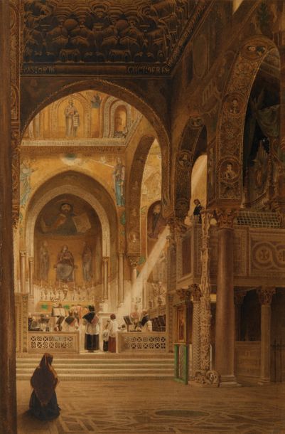 EUGÈNE VIOLLET LE DUC (1814 - 1879) Vue intérieure de la chapelle palatine à Palerme,...