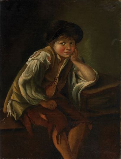 École d'ITALIE du NORD vers 1730 Jeune garçon pensif accoudé à un tableau
Toile (restaurations...