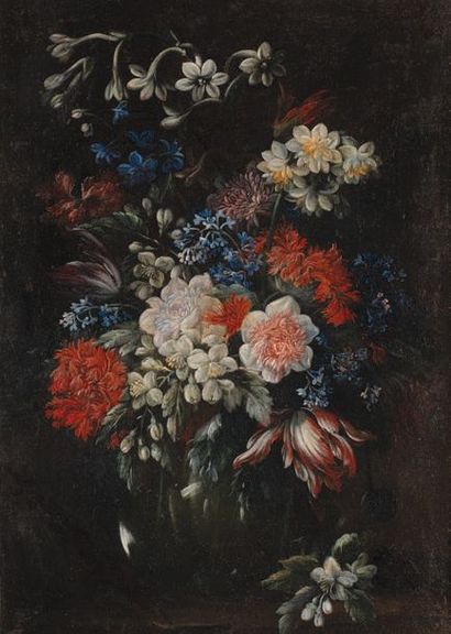 ÉCOLE FRANÇAISE de la fin du XVIIe siècle Bouquet de fleurs dans un vase
Deux huiles...