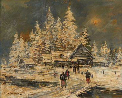 Constantin KOROVINE (1861 - 1939) Paysage d'hiver
Huile sur panneau.
Signée en bas... Gazette Drouot