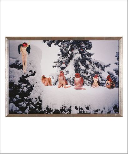 MARNIE WEBER (Née en 1959) 
Red Birds on hedge, 2000
Tirage C-print et collages montés...