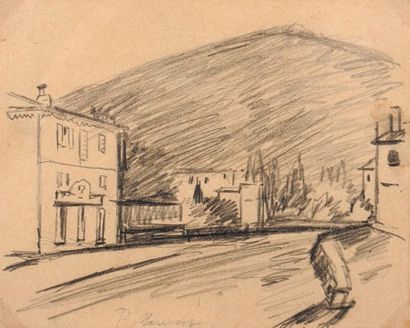 PIERO MARUSSIG (1879-1937) Le village Mine de plomb sur papier. Signée en bas au...