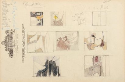 ENRICO PRAMPOLINI (1894-1956) Etudes, 1954-1955 Crayon de couleurs sur papier H_12,7...