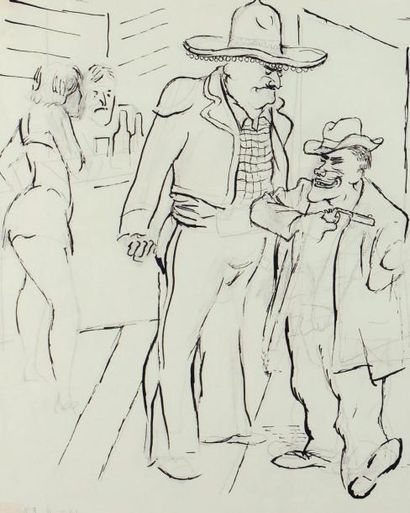 GEORGE GROSZ (1893-1959) Burlesk show, 1932 Encre de chine et mine de plomb sur papier....
