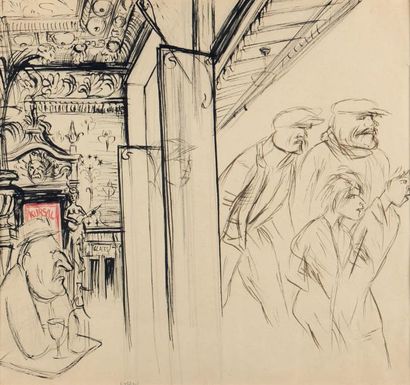 KARL HUBBUCH (1891-1979) Kursal Encre de chine sur papier. Signée en bas au centre....