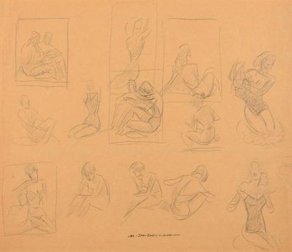 MARCELLO DUDOVICH (1878-1962) Etudes de nus. Mine de plomb sur papier. Signée en...