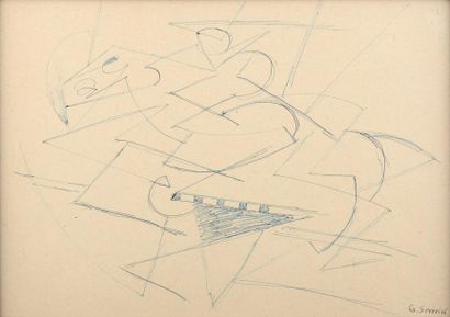 GINO SEVERINI (1883-1966) Cavalier, 1956 Encre bleue sur papier. Signée en bas à...