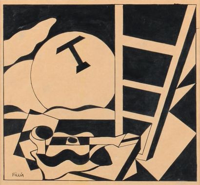 FILLIA (1904-1936) Composition, 1934 Encre de chine sur papier. Signée en bas à gauche....