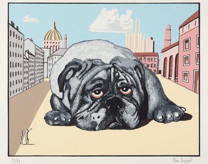 DINO BUZZATI (1906-1972) Le chien Lithographie en couleurs. Signée et numérotée 29/99....