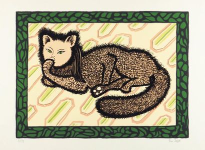 DINO BUZZATI (1906-1972) Le chat Lithographie en couleurs. Signée et numérotée 29/99....