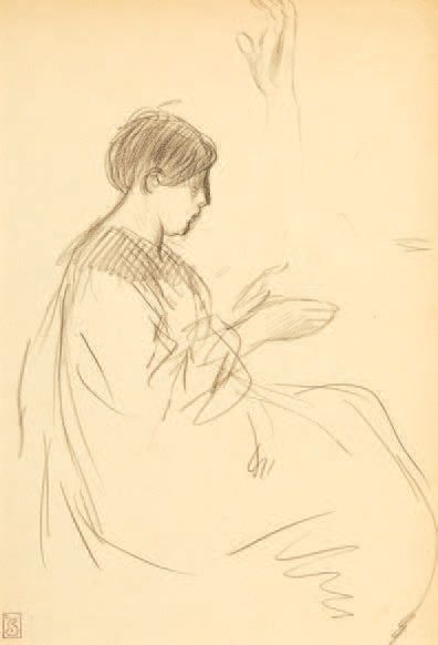 THÉOPHILE-ALEXANDRE STEINLEN Jeune fille assise
Dessin au fusain, porte le cachet...