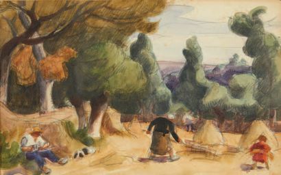 Jules Emile ZINGG (1882-1942) Les paysans
Aquarelle et crayon sur papier
H_18 cm...