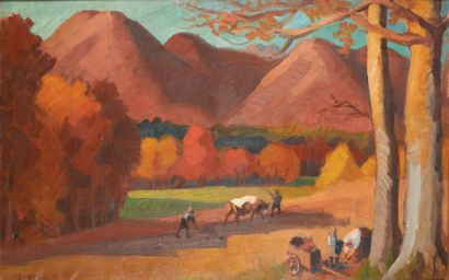Jules Emile ZINGG (1882-1942) Paysage d'Auvergne aux paysans
Huile sur toile signée...