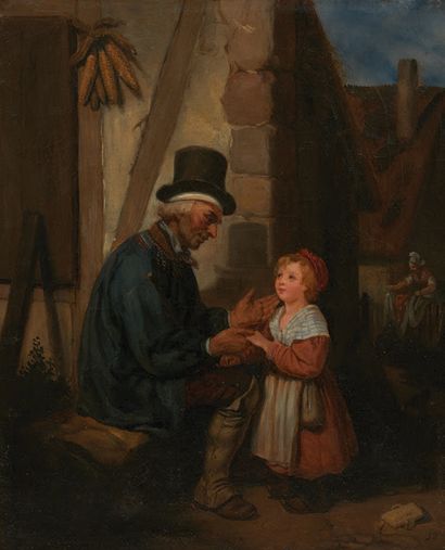 École Française du XIXe siècle Grand père et sa petite fille
Huile sur toile
H_45...
