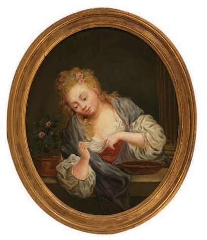 Ecole française du XIXe siècle dans le goût de Greuze Portrait de jeune femme
Huile...