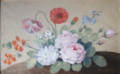 École de la fin du XIXe siècle Bouquet de fleurs
Gouache sur papier
H_28 cm L_40...