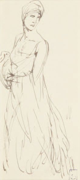 THÉOPHILE-ALEXANDRE STEINLEN Portrait de femme Dessin à la plume, porte le cachet...