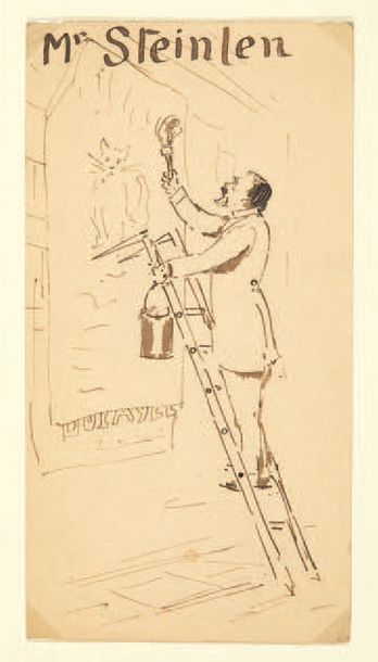 THÉOPHILE-ALEXANDRE STEINLEN Autoportrait à l'affiche
Dessin à la plume.
H_16,5 cm...