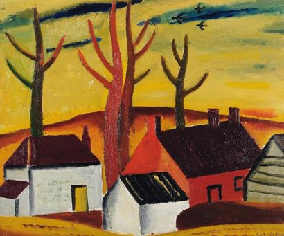 GUSTAVE DE SMET (1877-1943) Paysage aux toits rouges, 1930 Huile sur toile. Signée...