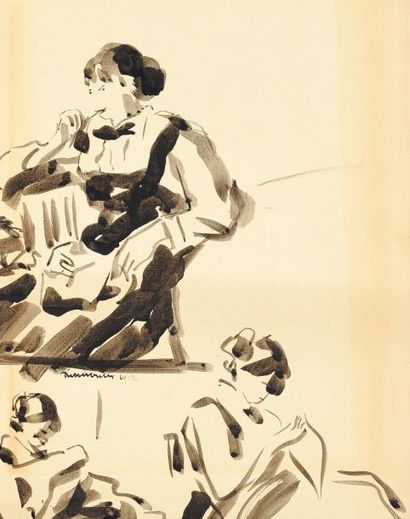 RIK WOUTERS (1882-1916) Nelle au fauteuil, 1912 Encre sur papier Signée et datée...