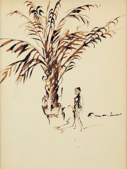 AUGUSTE MAMBOUR (1896-1968) Africaine devant un palmier, vers 1923 Encre sur papier....