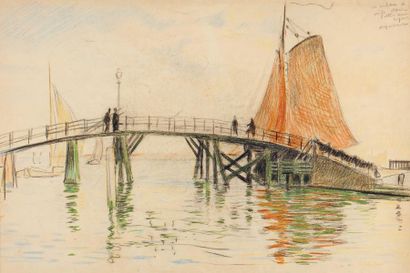 THÉO VAN RYSSELBERGHE (1862-1926) Monikkendam, le pont, 1893 Dessin aux crayons de...