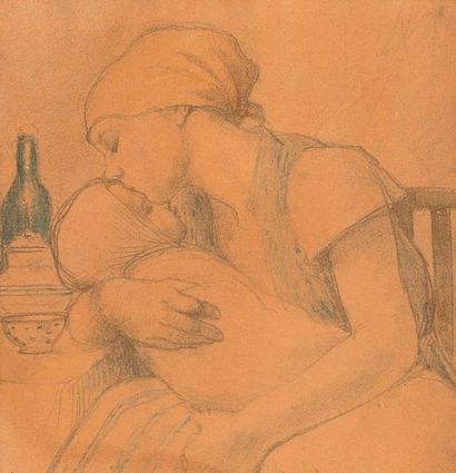 ARMAND RASSENFOSSE (1862-1934) Le baiser, 1919 Crayon et pastel sur papier. Signé...