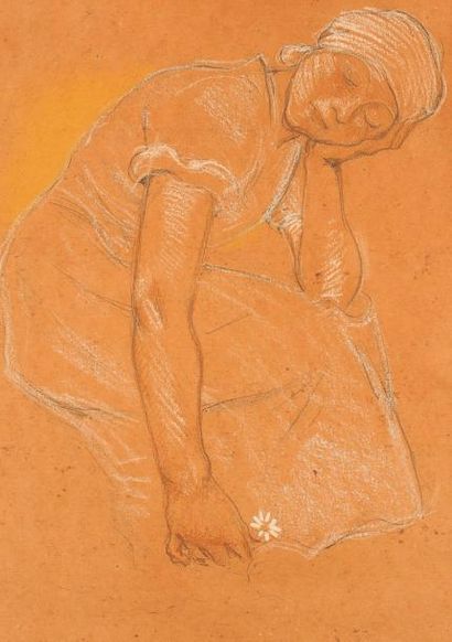 ARMAND RASSENFOSSE (1862-1934) Portrait de Popette Fusain et pastel sur papier. Signé...