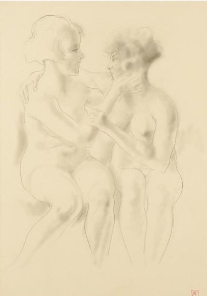 ARMAND RASSENFOSSE (1862-1934) Intimité, 1931 Crayon gras sur papier. Cachet de l'artiste...