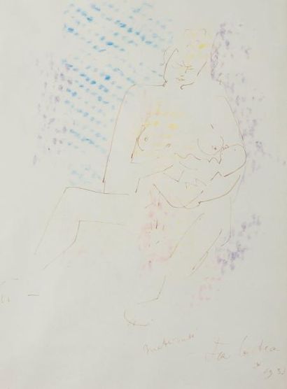 JEAN COCTEAU (1889-1963) Maternité, 1950 Encre et pastel sur papier. Signé, daté,...