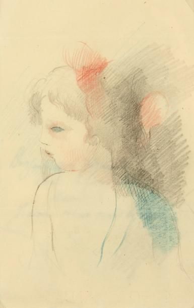 MARIE LAURENCIN (1885-1956) Portrait de fille Crayons de couleur sur papier calque....