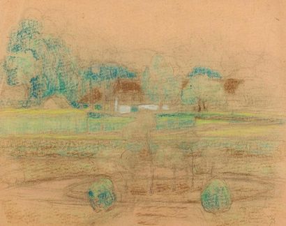 WILLIAM DEGOUVE DE NUNCQUES (1867-1935) Paysage Mine de plomb et crayons de couleurs...