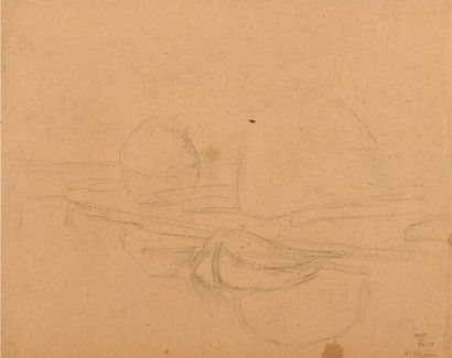 WILLIAM DEGOUVE DE NUNCQUES (1867-1935) Barques Mine de plomb sur papier. Monogrammée...