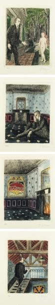 PAUL DELVAUX (1897-1994) L'orage, 1962 Ensemble de 4 lithographies rehaussées à l'aquarelle...