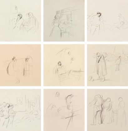 JEAN-LOUIS FORAIN (1852-1931) Esquisses Ensemble de dix dessins au crayon sur papier....