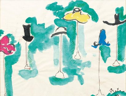 CECIL BEATON (1904-1980) Hats Aquarelle sur papier. Signée en bas à droite. H_22,5...