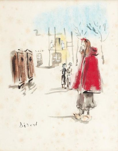 CHRISTIAN BÉRARD (1902-1949) Jeune fille debout Pastel et aquarelle sur papier. Signé...