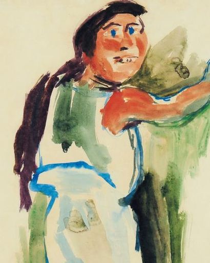 OSKAR KOKOSCHKA (1886-1980) Femme debout Aquarelle sur papier. Signée en bas à droite....