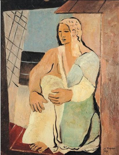 MARIA LAGORIO (1893-1979) Femme, 1929 Huile sur carton. Signée en bas à droite. H_65...