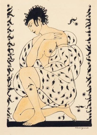 MARIA LAGORIO (1893-1979) Nu, vers 1920 Encre de Chine et aquarelle sur papier. Signée...