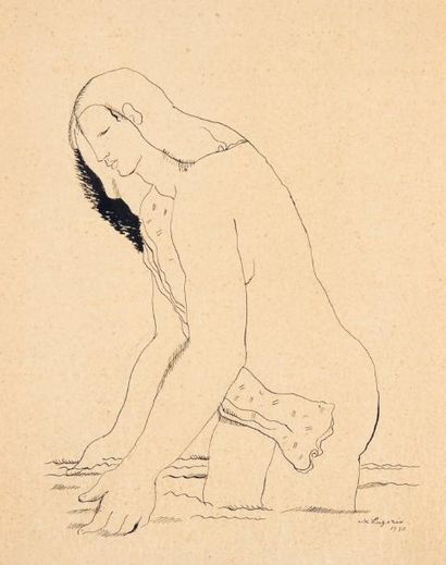 MARIA LAGORIO (1893-1979) Le bain, 1930 Encre de Chine sur papier. Signée et datée...