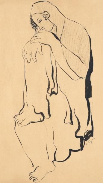 MARIA LAGORIO (1893-1979) Femme pensive, 1930 Encre de Chine sur papier. Signée et...