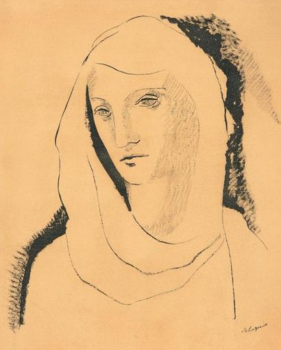MARIA LAGORIO (1893-1979) Femme au voile Encre de Chine sur papier. Signée en bas...