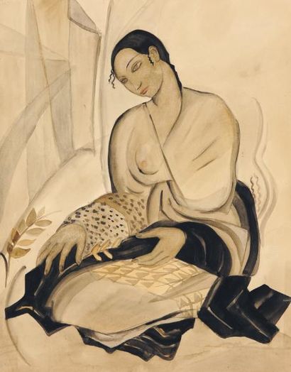 MARIA LAGORIO (1893-1979) Femme Aquarelle et encre sur papier. H_55,5 cm L_43,5 ...