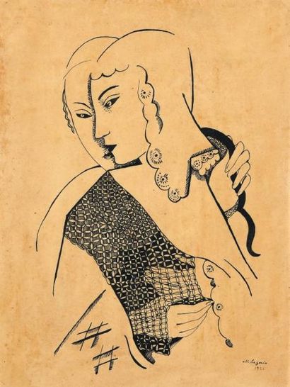MARIA LAGORIO (1893-1979) Intimité, 1926 Encre sur papier ciré. Signée et datée en...