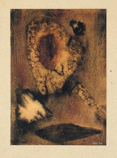 RAOUL UBAC (1910-1984) Sans titre, composition, 1946 Technique mixte sur papier....