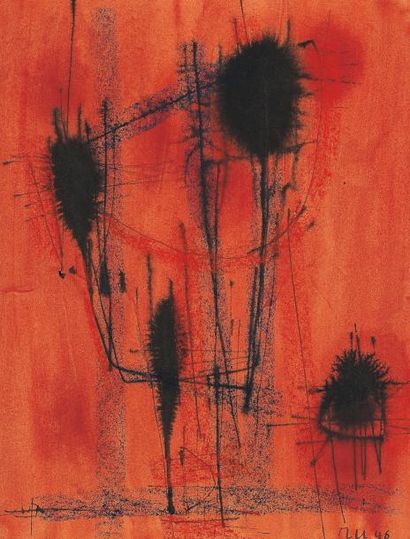 RAOUL UBAC (1910-1984) Sans titre, composition, 1946 Technique mixte sur papier....