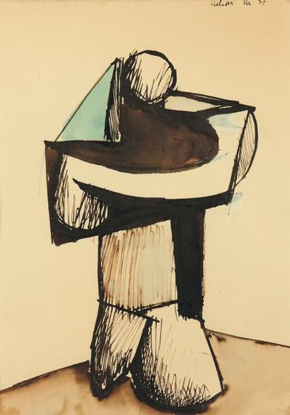 JEAN HÉLION (1904-1987) Sans titre (figure), 1937 Encre, aquarelle et gouache sur...