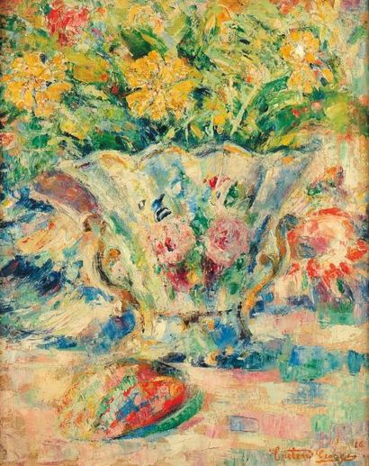 GEORGES CRETEN (1887-1966) Le bouquet, 1916 Huile sur toile. Signée et datée en bas...